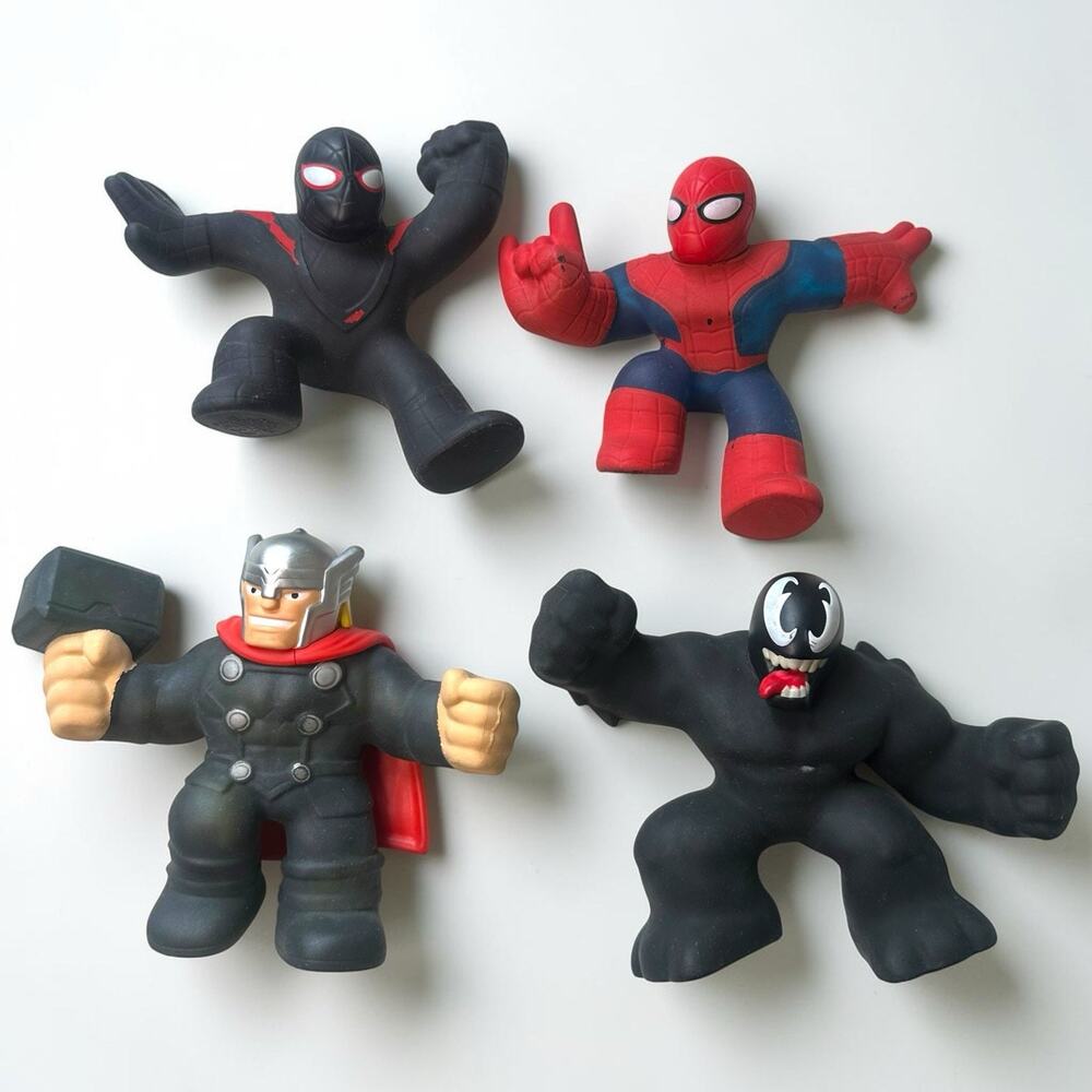 Marvel Goo Jit Zu Figures Lot Spider-Man Miles Morales Thor Venom Stretch Toys
